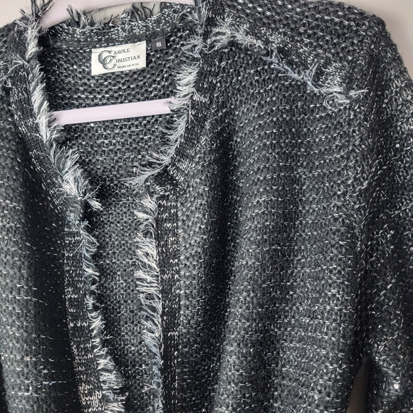 Carol Christian Women S Silver Knit Shiny Open Front Belted Sweater Coat Jacket - Picture 2 of 12